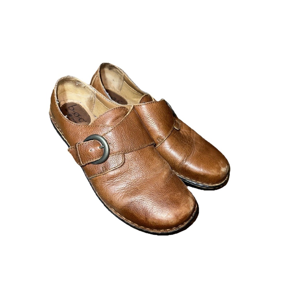 BOC Born Concept Leather Clogs Brown Slip On Buckle Comfort Shoes Womens‎ 9.5